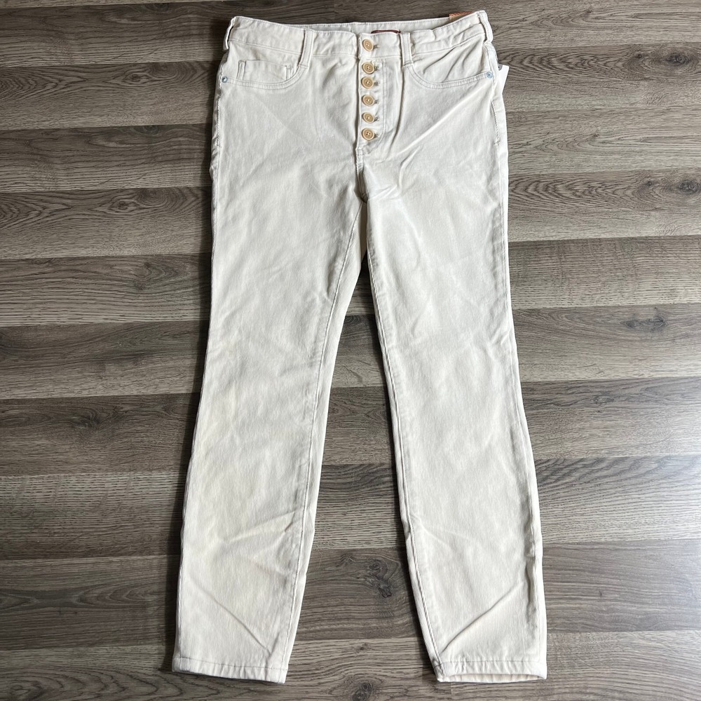 Anthropologie Corduroy Pants Womens 30 Pilcro Cream High-Rise Skinnny 25" Inseam